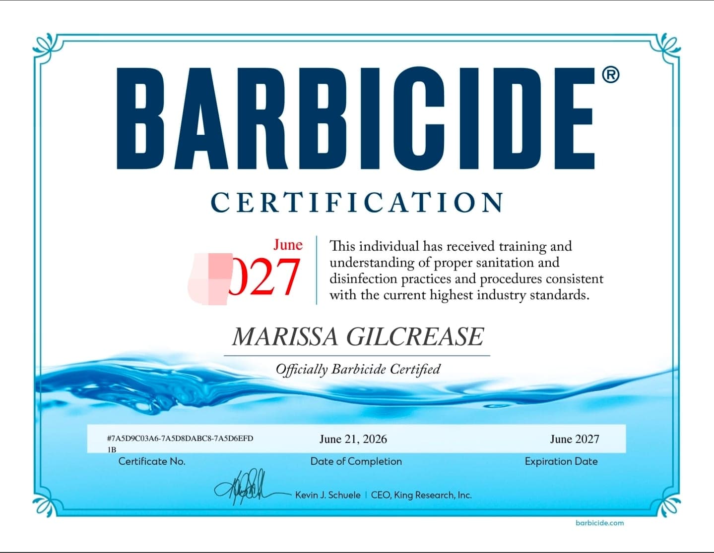 Barbicide certification