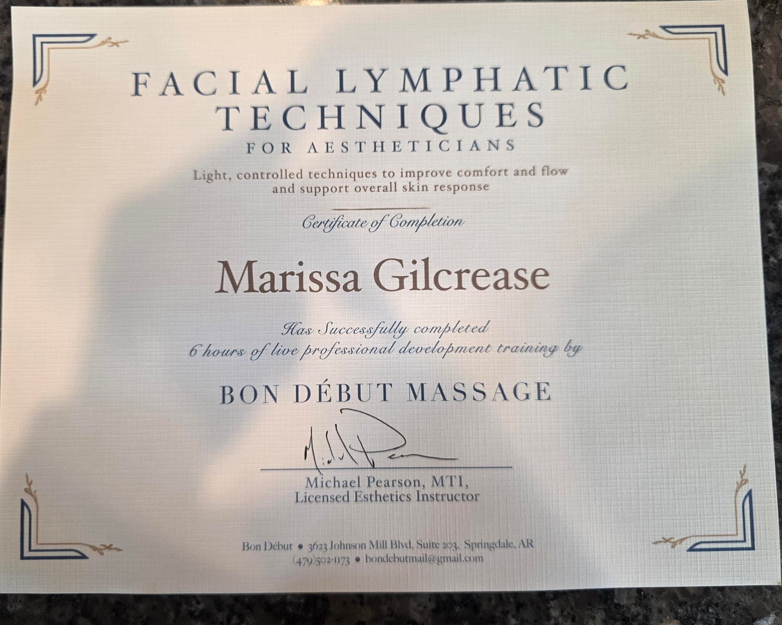 Bon Début Massage — Facial Lymphatic Techniques for Aestheticians certificate