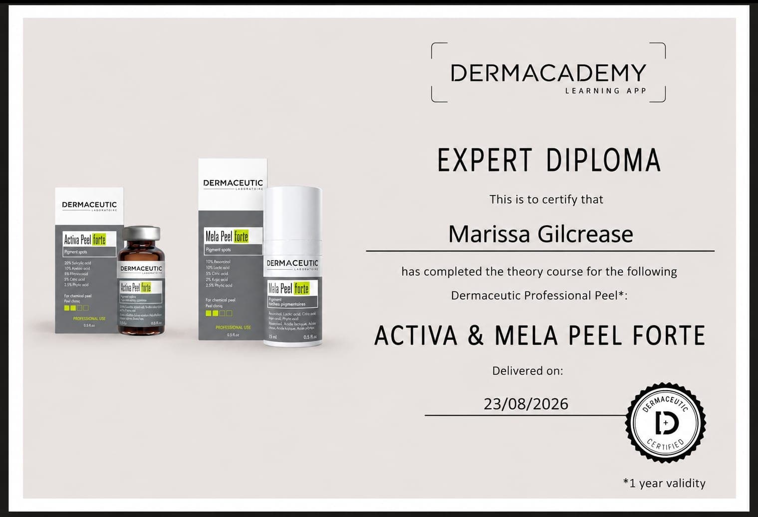 Dermacademy Expert Diploma — Activa & Mela Peel Forte