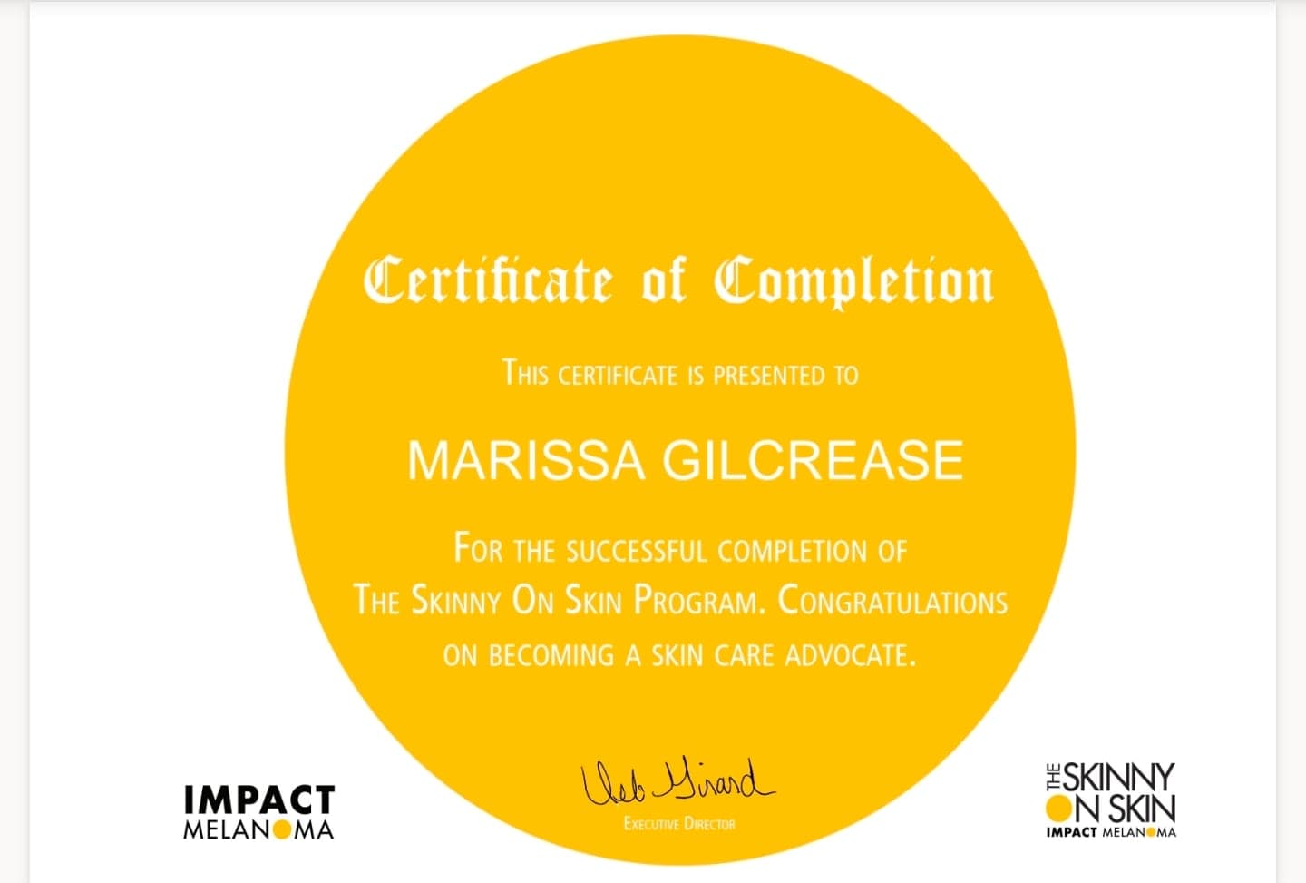 IMPACT Melanoma certificate — The Skinny On Skin program